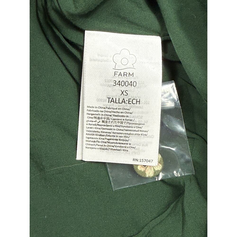 NWT FARM Rio Flowering Garden Tree Green XS Mini Dress puff sleeves ruffled hem - Picture 10 of 15